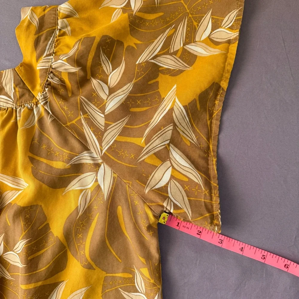 Tanoa top women 14 tropical pattern short sleeve flowy cropped top yellow - Picture 8 of 9